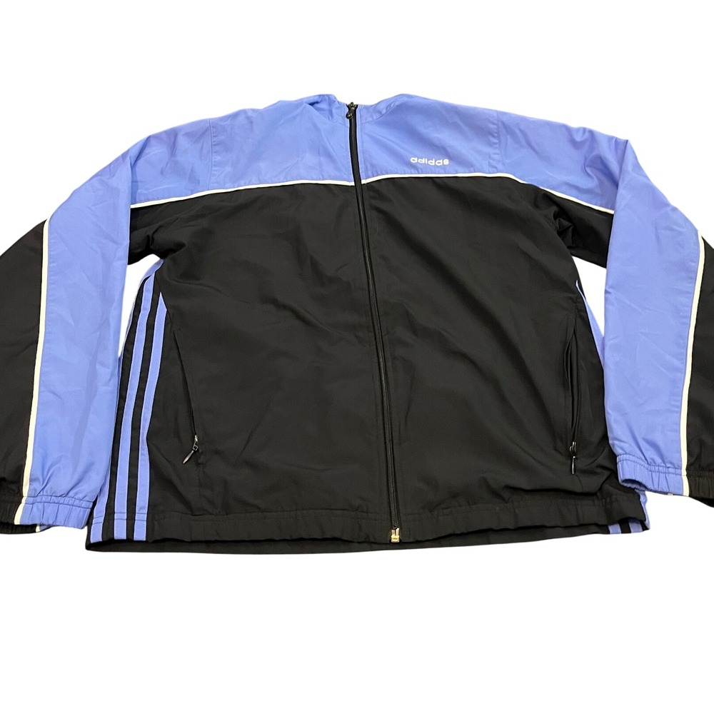 Adidas Windbreaker‎ Jacket Womens Size M Black Colorblock Full Zip Sporty
